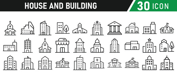 Building Architecture And House Thin Line Icons collection