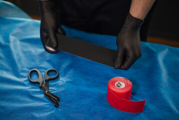 Preparation for the application of tape for taping.