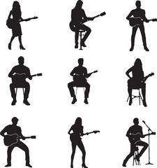 Elegant Guitarist Silhouettes" or "Musical Princesses with Guitars