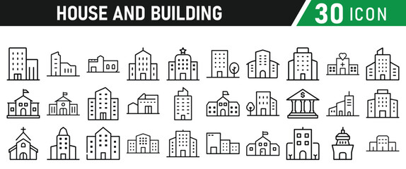 Fototapeta premium Building Architecture And House Thin Line Icons collection