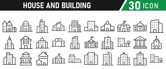 Building Architecture And House Thin Line Icons collection