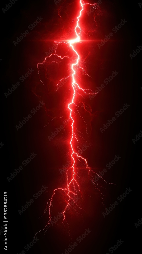 Poster dramatic red lightning strike against a black background creating a powerful and electrifying visual