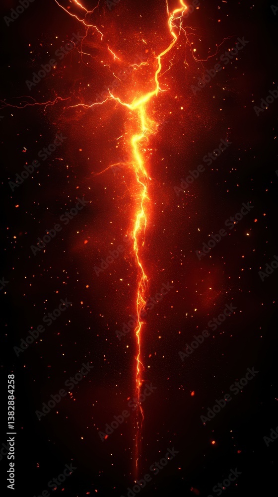 Poster dramatic fiery lightning strike on dark background creating a visual spectacle of intense energy and