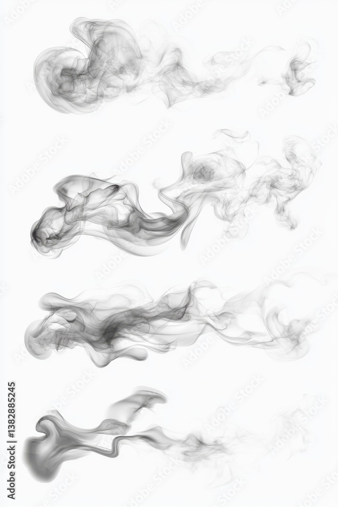 Poster ethereal smoke collection on white backdrop artistic gray haze abstract design for creative projects