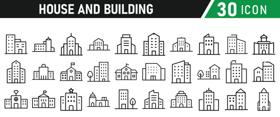 Building Architecture And House Thin Line Icons collection