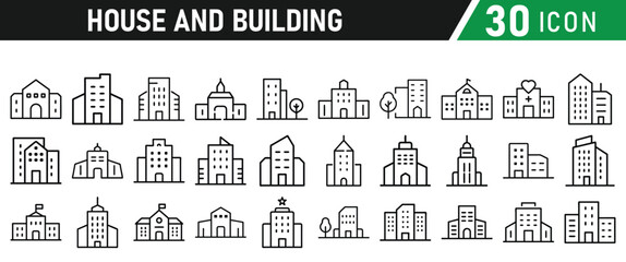 Fototapeta premium Building Architecture And House Thin Line Icons collection