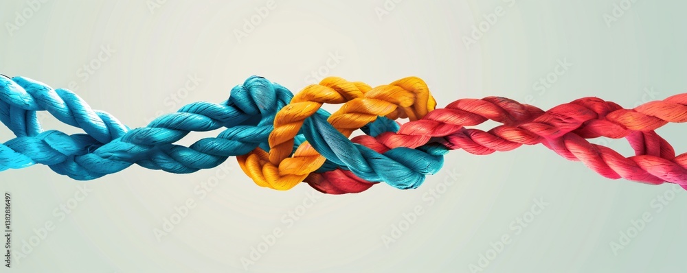 Poster Interwoven ropes in three different colors form a powerful knot representing teamwork and collaboration
