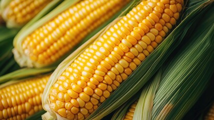 Fresh Corn on the Cob Close Up with Green Husks