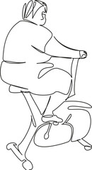 One continuous single drawing line art flat doodle exercising, overweight, cycling, healthy lifestyle, exercise bike, woman. Isolated image hand draw contour on a white background, hand drawn, not AI