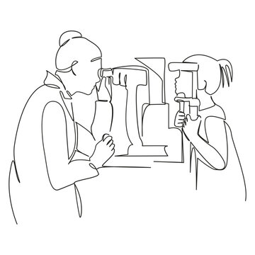 recommend clip art: One continuous single drawing line art flat doodle eye, child, eyesight, girl, optical, clinic, doctor. Isolated image hand draw contour on a white background, hand drawn, not AI