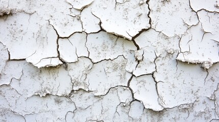 Obraz premium A cracked and damaged white wall texture serves as a rugged, detailed background, showcasing the wear and tear over time.