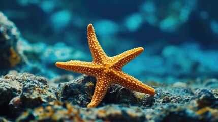 Starfish Underwater on Seabed with Coral Reefs and Ocean Background