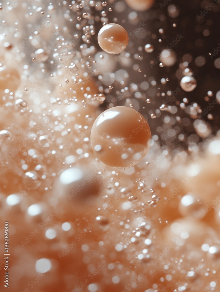 Poster ethereal peach spheres floating in a mesmerizing dance of light and shadow abstract composition