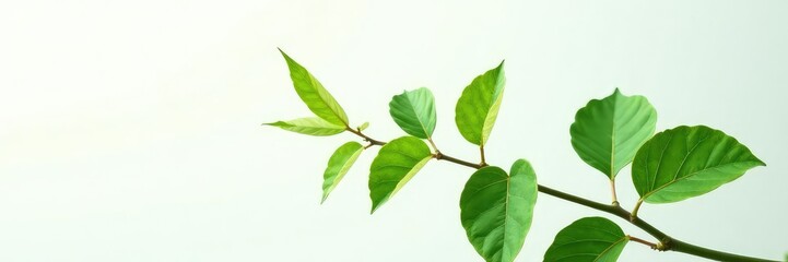 Delicate green plant with leaves on a white background, foliage, isolated