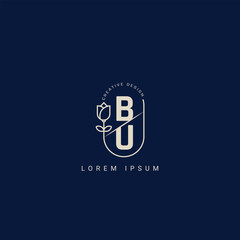 Letter BU and UB creative logo with beauty floral concept premium vector