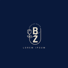 Letter BZ and ZB creative logo with beauty floral concept premium vector