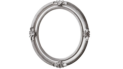Decorative silver oval frame for picture, ornate elements, cut out transparent