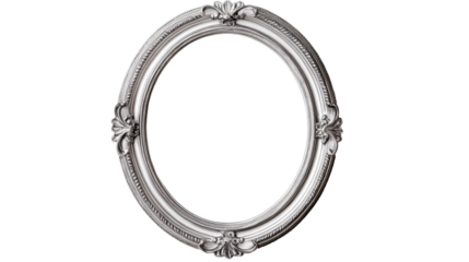 Decorative silver oval frame for picture, ornate elements, cut out transparent