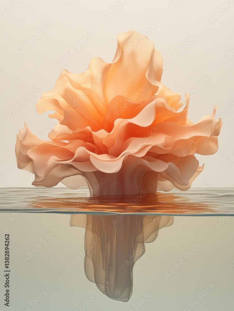 Aufkleber ethereal peach fabric sculpture reflected in serene water creating a mesmerizing abstract compositio