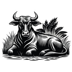 Wild cow head vector silhouette with tribal pattern design
