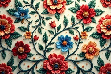 Intricate floral tapestry wallpaper pattern in muted jewel tones, decoration, elegant