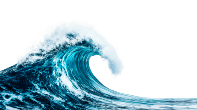 Massive breaking wave, isolated splash, foam, crest, cut out transparent