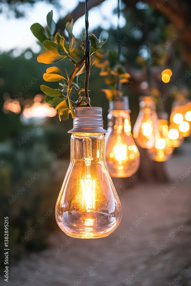 Poster enchanting illuminated string lights hanging from tree branches creating a warm inviting atmosphere 