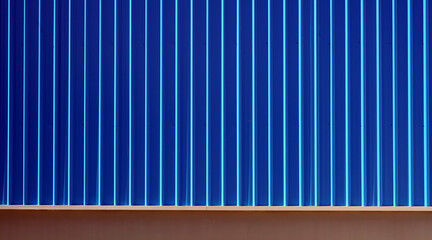 A blue corrugated iron sheet wall, industrial background and texture.
