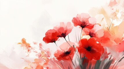 Abstract watercolor poppy flowers bouquet, soft colors