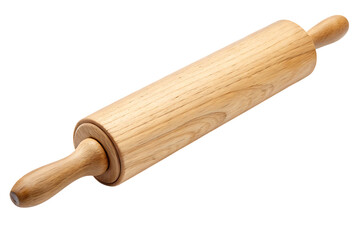 Wooden rolling pin for baking dough and pastry tool on transparent background