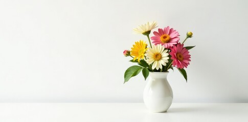 Freshly picked flowers in a simple vase on white, arrangement, decorative, vase