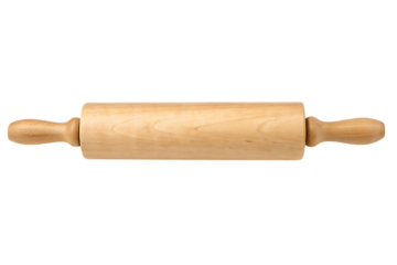 Wooden rolling pin for baking dough and pastry tool on transparent background