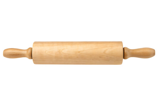 Wooden rolling pin for baking dough and pastry tool on transparent background