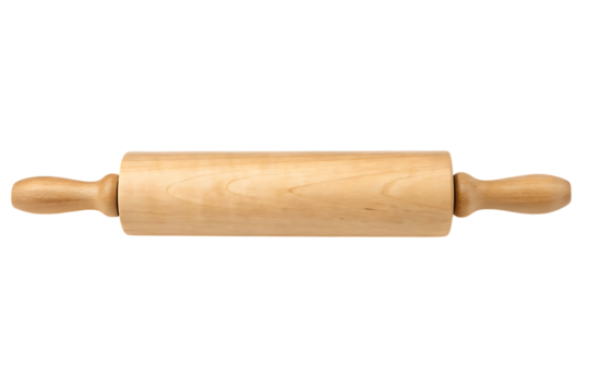 Wooden rolling pin for baking dough and pastry tool on transparent background