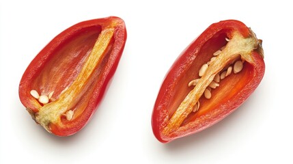 Red chili pepper halves, studio shot, isolated, food photography