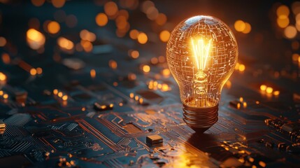 Illuminating Innovation: A Glowing Lightbulb on a Circuit Board