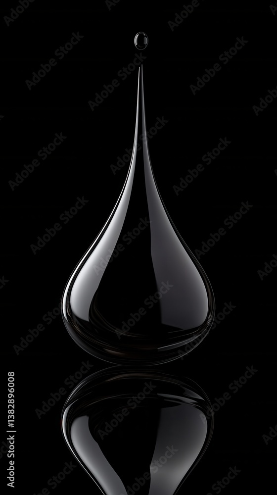 Poster captivating close up of a glossy black liquid drop against a dark background creating a dramatic and