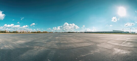 Empty tarmac under a vibrant blue sky