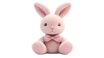 Obraz premium Stuffed pink bunny with bow, cut out transparent