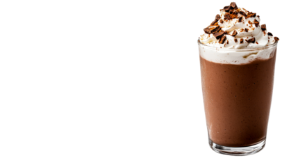 Chocolate milkshake topped with whipped cream, cut out transparent