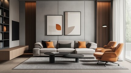 
A bright and airy living space with a minimalist and neutral color palette. 
