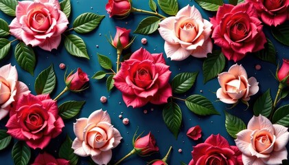 Fototapeta premium Intricate blooming roses, repeating elegantly across fabric , pink, botanical