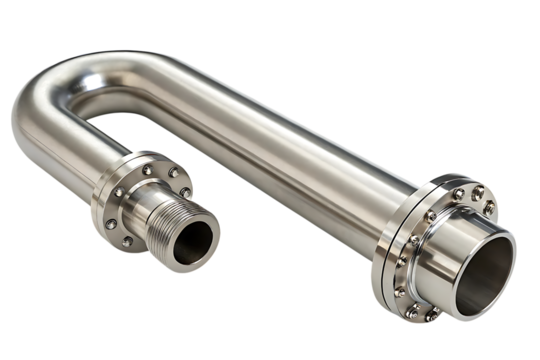 Stainless steel pipe fitting u bend connector metal on transparent background