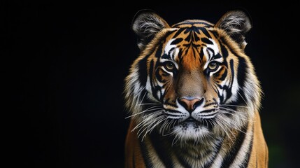 Fototapeta premium Stunning Tiger Portrait with Intense Gaze on Dark Background Wildlife