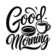 Good Morning line art icon sign sketch freehand outline silhouette vector illustration on white background with fun brush ink typography for photo overlays t-shirt print flyer poster design 