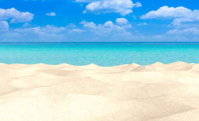 Tropical Beach with Clear Blue Sky and Soft White Sand Dunes