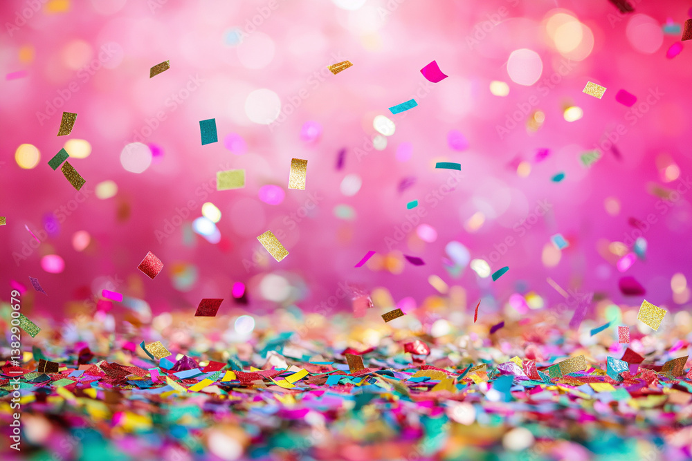 Poster colorful confetti in front of colorful background with bokeh for carnival