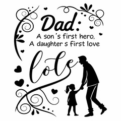 Fathers Day Silhouette With Daughter And Swirls Lots Of Love Sentiment