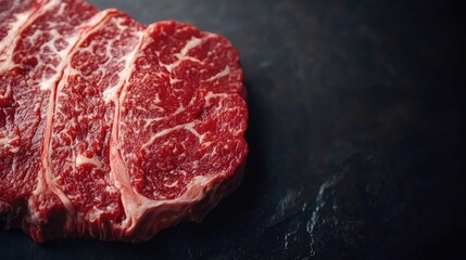 Raw Beef Steak Fresh Cut on Dark Background Ready for Cooking