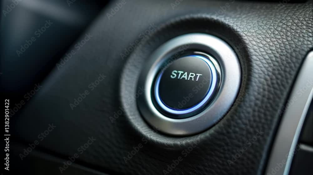 Poster sleek push start button technology in modern vehicles enhances dashboard convenience and symbolizes 